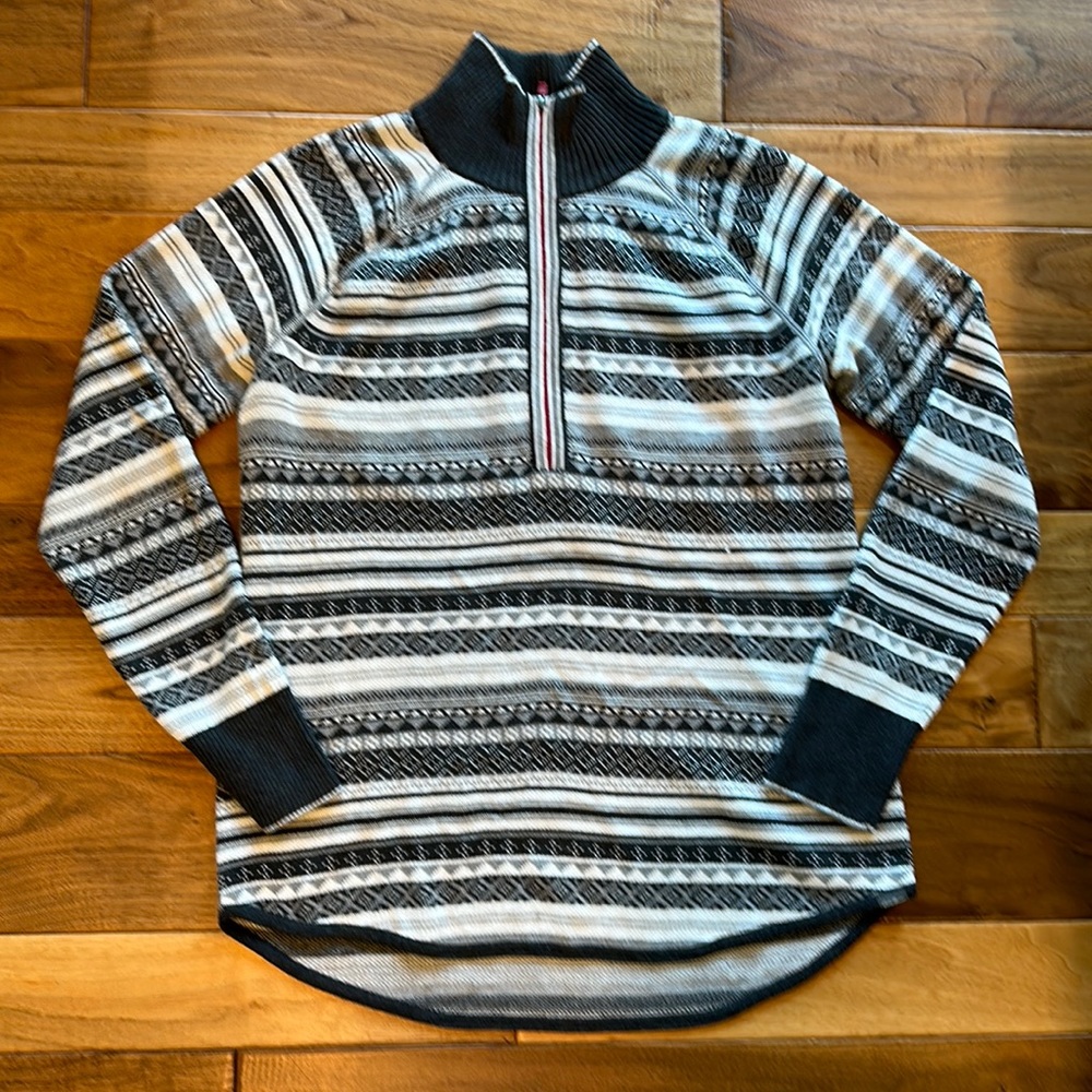 Eddie Bauer grey fair isle quarter zip sweater
